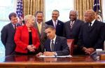 Obama with Dems at bill signing ceremony